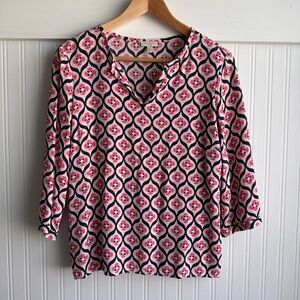 Talbots Pink and Navy Patterned Blouse
